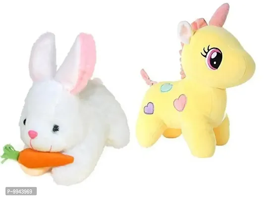 1 Pcs White Rabbit And 1 Pcs Yellow Unicorn High Quality Soft Martial Toys ( White Rabbit - 25 cm And Unicorn - 25 cm )-thumb0
