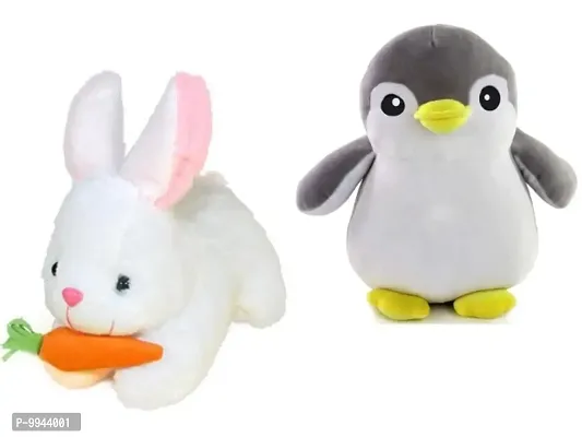 1 Pcs White Rabbit And 1 Pcs Grey Penguin High Quality Soft Martial Toys ( White Rabbit - 25 cm And Penguin - 30 cm )-thumb0