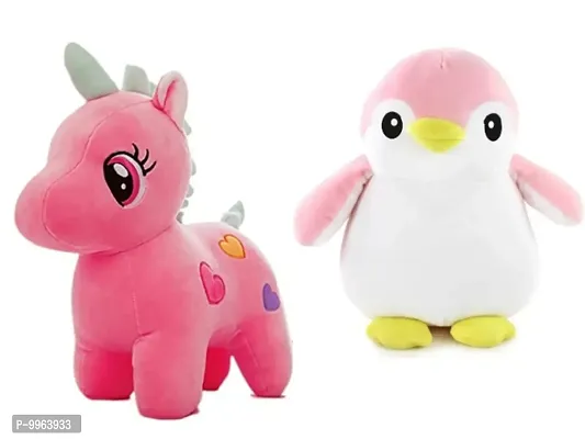 1 Pcs Pink Unicorn And 1 Pcs Pink Penguin High Quality Soft Martial Toys ( Pink Unicorn - 25 cm And Penguin - 30 cm )-thumb0