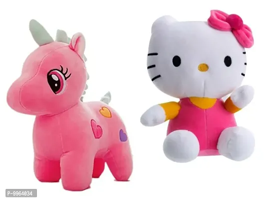 1 Pcs Pink Unicorn And 1 Pcs Kitty Best Gift For Couple High Quality Soft Toy ( Unicorn - 25 cm And Kitty - 30 cm )-thumb0
