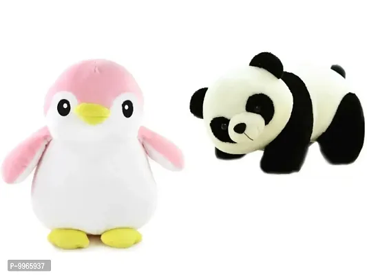 1 Pcs Pink Penguin And 1 Pcs Panda High Quality Soft Martial Toys ( Penguin - 30 cm And Panda - 25 cm )