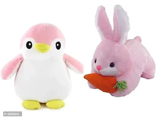 1 Pcs Pink Penguin And 1 Pcs Pink Rabbit High Quality Soft Martial Toys ( Penguin - 30 cm And Rabbit - 25 cm )