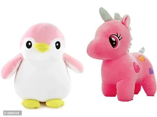 1 Pcs Pink Penguin And 1 Pcs Pink Unicorn High Quality Soft Martial Toys ( Penguin - 30 cm And Unicorn - 25 cm )