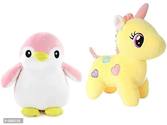 1 Pcs Pink Penguin And 1 Pcs Yellow Unicorn High Quality Soft Martial Toys ( Penguin - 30 cm And Unicorn - 25 cm )
