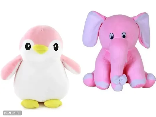 1 Pcs Pink Penguin And 1 Pcs Pink Appu Elephant High Quality Soft Martial Toys ( Penguin - 30 cm And Elephant - 25 cm )