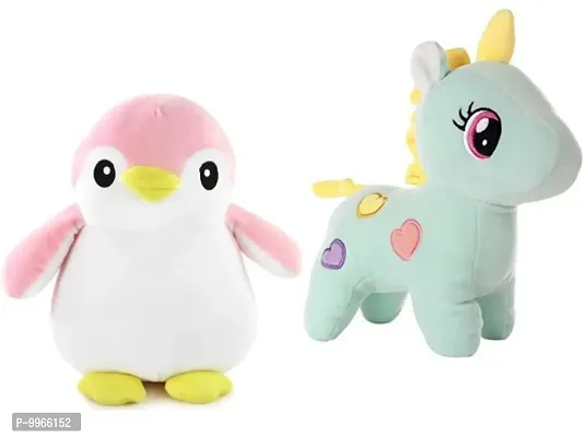 1 Pcs Pink Penguin And 1 Pcs Green Unicorn High Quality Soft Martial Toys ( Penguin - 30 cm And Unicorn - 25 cm )