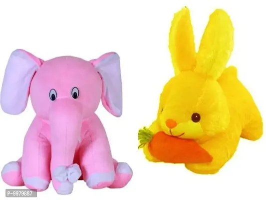 1 Pcs Pink Elephant And 1 Pcs Yellow Rabbit High Quality Soft Martial Toys ( Elephant - 25 cm And Rabbit - 25 cm )-thumb0