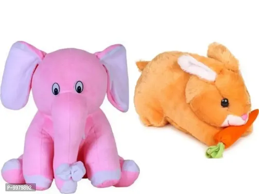 1 Pcs Pink Elephant And 1 Pcs Brown Rabbit High Quality Soft Martial Toys ( Elephant - 25 cm And Rabbit - 25 cm )-thumb0