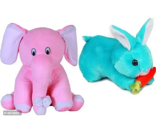 1 Pcs Pink Elephant And 1 Pcs Blue Rabbit High Quality Soft Martial Toys ( Elephant - 25 cm And Rabbit - 25 cm )