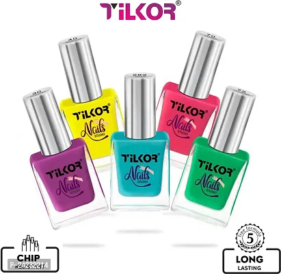 Tilkor Quick-Dry, Chip Resistant, Gel Finish, 100% Veg Paint, High Gloss, Nail Polish 5 Color-thumb0