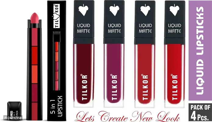 Tilkor Non Transfer Waterproof Liquid Matte Mini Lipstick Combo Pack Of 4 Red -Red Magenta Pink, 20 Ml