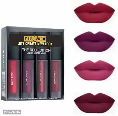 Tilkor Beauty Sensational Long Lasting Liquid Matte Mini Lipstick Set Of 4 -Multi Red Color, 20 Ml-thumb0