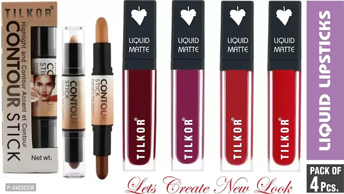 Tilkor Non Transfer Waterproof Liquid Matte Mini Lipstick Combo Pack Of 4, Mix Color, 20 Ml