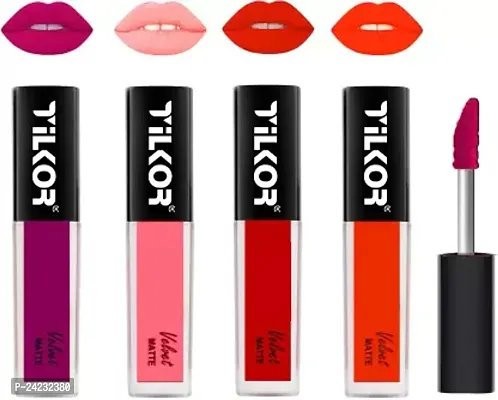 Tilkor Non Transfer Waterproof Long-Lasting Liquid Matte Mini Lipstick Combo -4 Color, 7 Ml