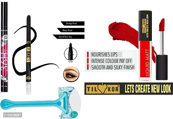 Tilkor H36 Eyeliner, Ads Kajal, Razer And Matte Mini Lip-4 Pieces Set