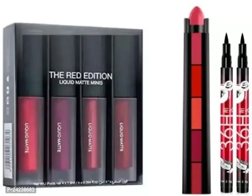 Tilkor Liquid Lipstick Smudge Proof Matte 4Pcs Red Plus 5In1 -7 Pieces Set