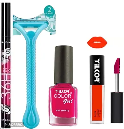 Tilkor H36 Eyeliner, Razer, Nail Polish And Matte Mini Set Combo -4 Pieces Set-thumb0