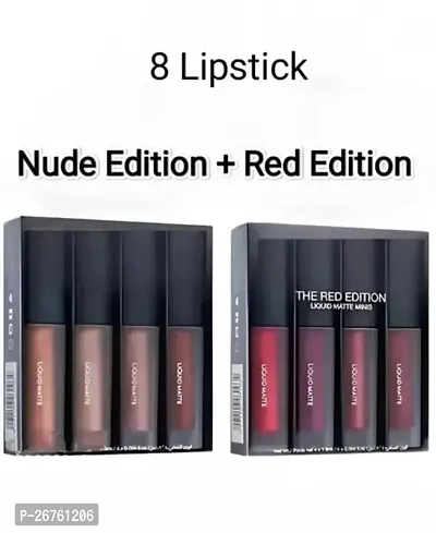 4 in 1 Matte finish liquid lipstick (set of 8 different shades lipstick)  (pack of 2)