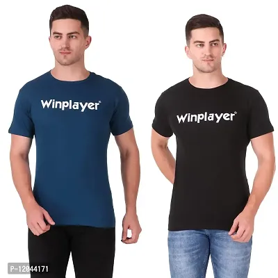 WINPLAYER Tshirt'S Pack of 2 Black Peacock Blue