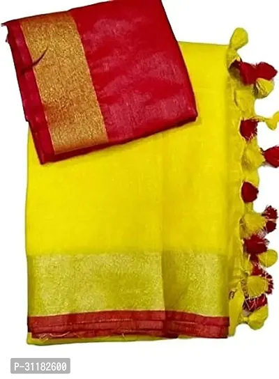 Stylish Cotton Blend Saree With Blouse Piece For Women-thumb0