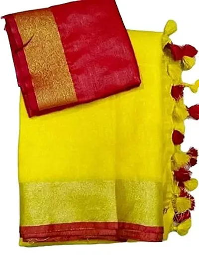 New Trendy Linen Sarees With Blouse Piece