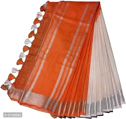 Stylish Cotton Blend Saree With Blouse Piece For Women