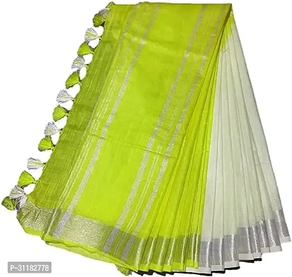 Stylish Cotton Blend Saree With Blouse Piece For Women-thumb0