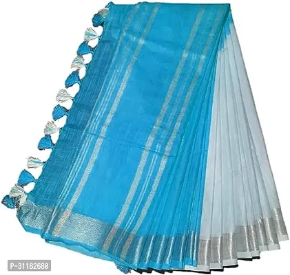 Stylish Cotton Blend Saree With Blouse Piece For Women-thumb0