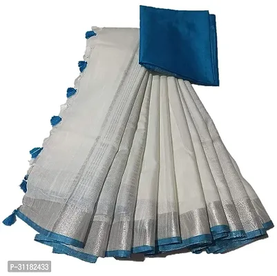 Stylish Cotton Blend Saree With Blouse Piece For Women-thumb0