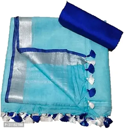 Stylish Cotton Blend Saree With Blouse Piece For Women