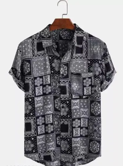 Glittery Men's Polyester Printed Half Sleeve Spread Collar Regular Fit Lightweight, Stretchable, Adjustable & Breathable Casual Shirts.(DE-1061)