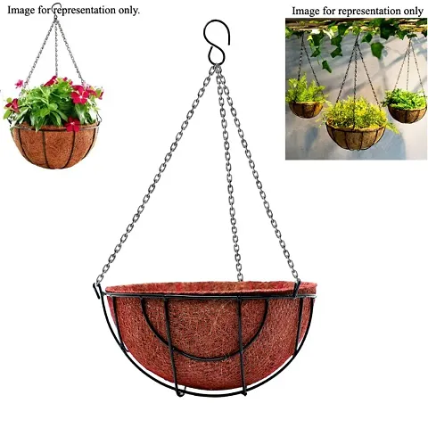 Hanging Planter Basket with Coco Liner, 10 Inch Metal Round Wire Plant Holder with Mesh and Chain for Decor | Planter | Pot Hanger | Garden Lawn Decoration | Indoor Outdoor Decor | Hanging Basket