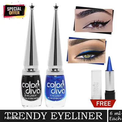 Color Diva (CD-EL2KJL-2) - BRS Long Lasting Smudge Proof Water Resistant Liquid Multicolor Eyeliner With Kajal - Pack Of 3