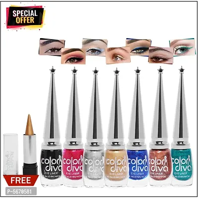 Color Diva (CD-EL7KJL-3) - BRS Long Lasting Smudge Proof Water Resistant Liquid Multicolor Eyeliner With Kajal - Pack Of 8