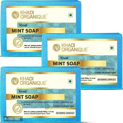 Khadi Organique Natural Herbal Pure Mint Soap Pack of 3 (100% Handmade  Organic Soap)