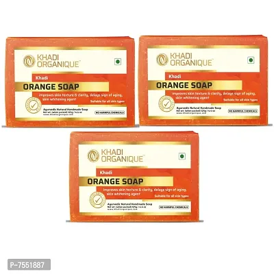 Khadi Organique Natural Handmade Orange Soap Pack of 3 100% Pure Soap