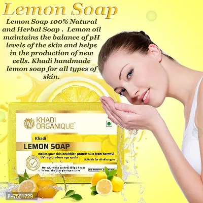 Khadi organique handmade lemon soap pack of 3 100% herbal natural soap-thumb4