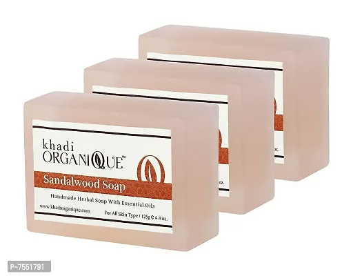 Khadi Organique Sandalwood Soap, 125g (Pack of 3)-By Dominion Care-thumb0