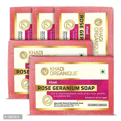 Khadi Organique Natural Herbal Rose Geranium Soap Pack of 5