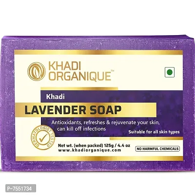 Khadi Organique Natural Herbal Pure Lavender Soap Pack of 3 (100% Handmade Soap)-thumb5