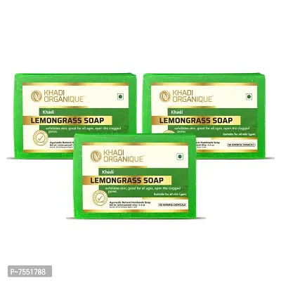 Khadi Organique Natural Herbal Lemongrass Soap Pack of 3 (100% Handmade  Organic Soap)