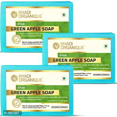 Khadi Organique Natural Herbal Green Apple Soap Pack of 3 (100% Handmade  Organic Soap)