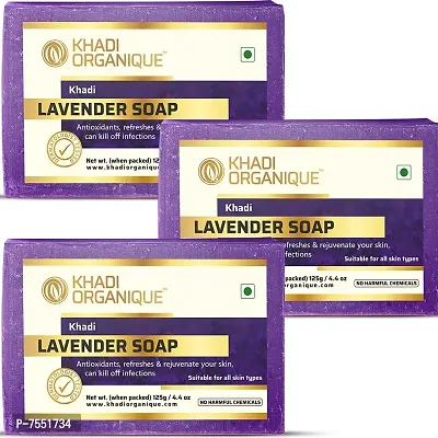 Khadi Organique Natural Herbal Pure Lavender Soap Pack of 3 (100% Handmade Soap)