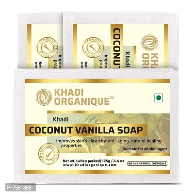 Khadi organique handmade coconut vanilla soap pack of 3 100% herbal natural soap