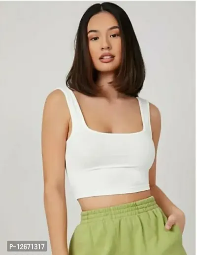 Classic Cotton Blend Solid Crop Top for Women-thumb0