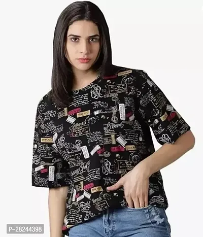 Stylish Half Sleeve Round Neck Printed T-shirt For Women
