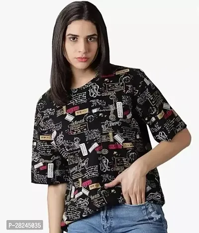 Stylish Viscose Rayon Printed T-Shirt For Women-thumb0