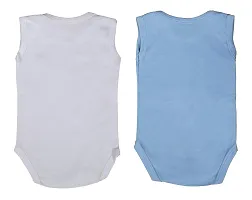 Lula Baby Romper Body Suits for Boys  Girls with Envelope Shoulder-Sleeveless (0-3 Months, White-SkyBlue)-thumb1