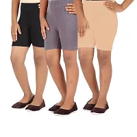 Lula Girls 4- Way Stretchable Soft Cotton Spandex Mix Multi-Purpose Shorts/Tights for Teen Girls-Pack of 3-thumb1