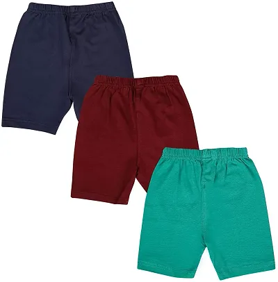 Combo! Pack Of 3 kids Multicoloured Cotton Spandex Solid Slim Fit Capris Shorts